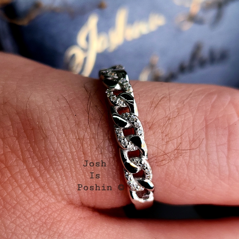 Cuban link Moissanite ring in rhodium over sterling silver
